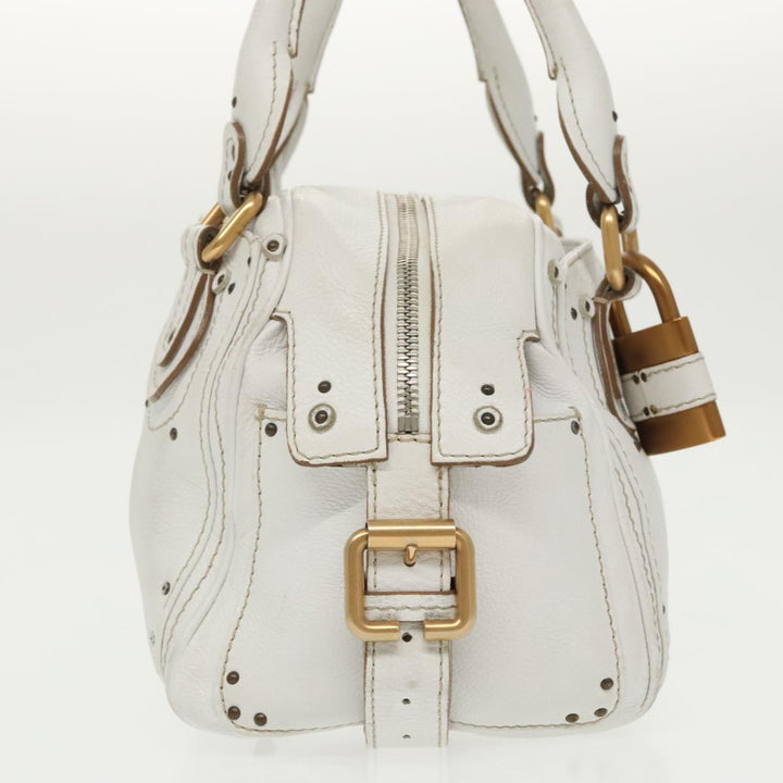 Chloe Shoulder Bag Leather White Gold Silver 96926