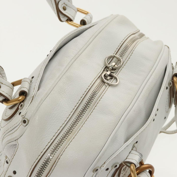 Chloe Shoulder Bag Leather White Gold Silver 96926