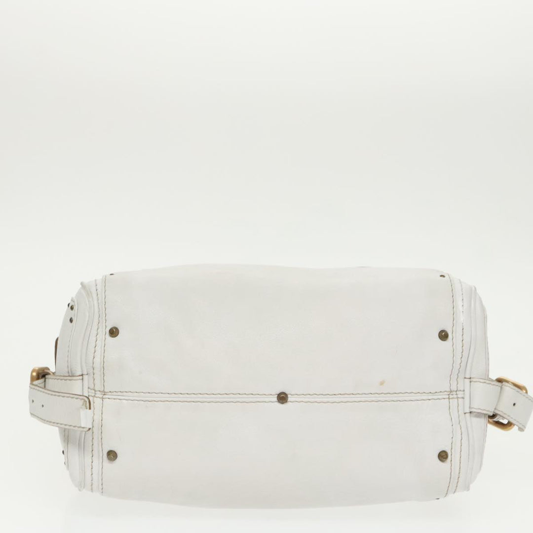 Chloe Shoulder Bag Leather White Gold Silver 96926