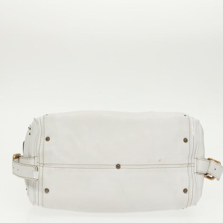 Chloe Shoulder Bag Leather White Gold Silver 96926