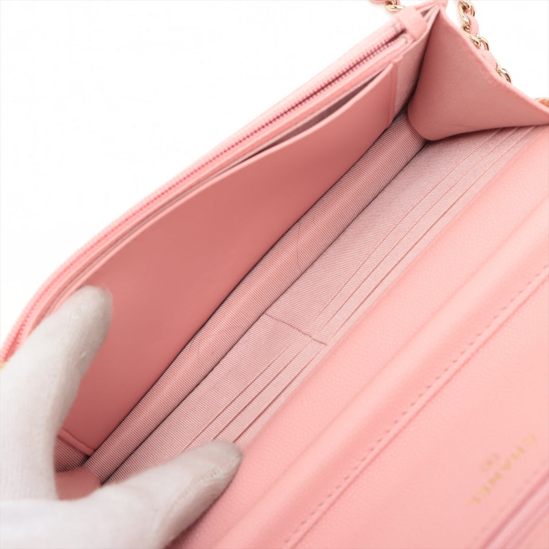 Top Quality Chanel V Stitch Caviar S Chain Wallet Pink Gold