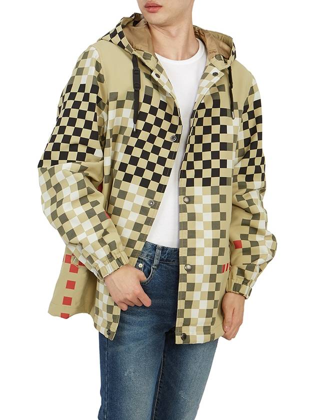 Burberry Men's Pixel Check Nylon Hooded Jacket Archive Beige