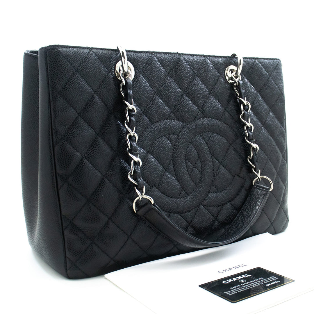 Chanel Caviar GST 13" Grand Shopping Tote Chain Shoulder Bag Black