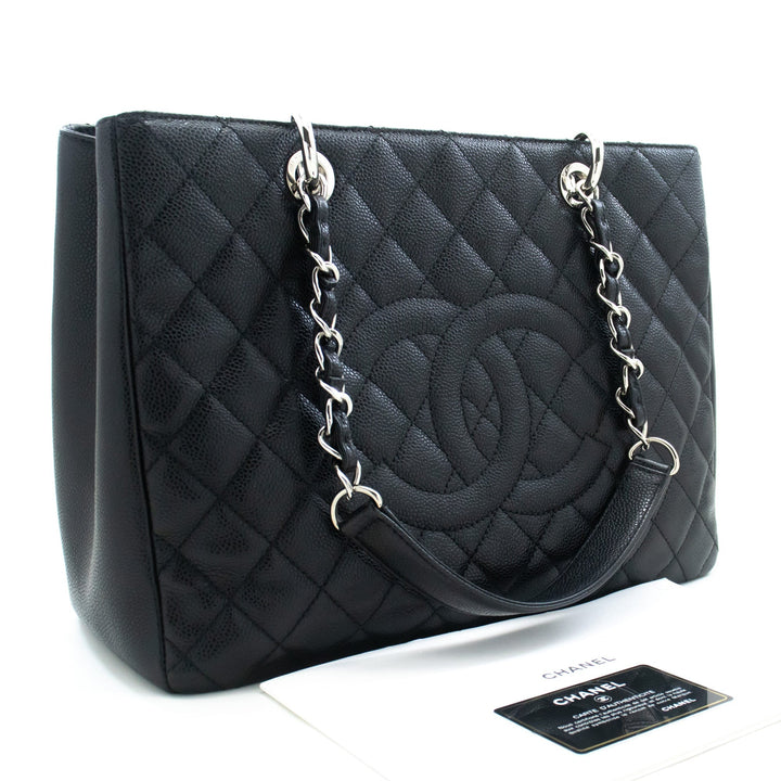 Chanel Caviar GST 13" Grand Shopping Tote Chain Shoulder Bag Black