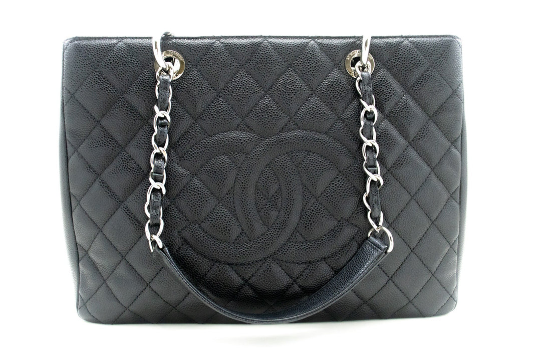 Chanel Caviar GST 13" Grand Shopping Tote Chain Shoulder Bag Black