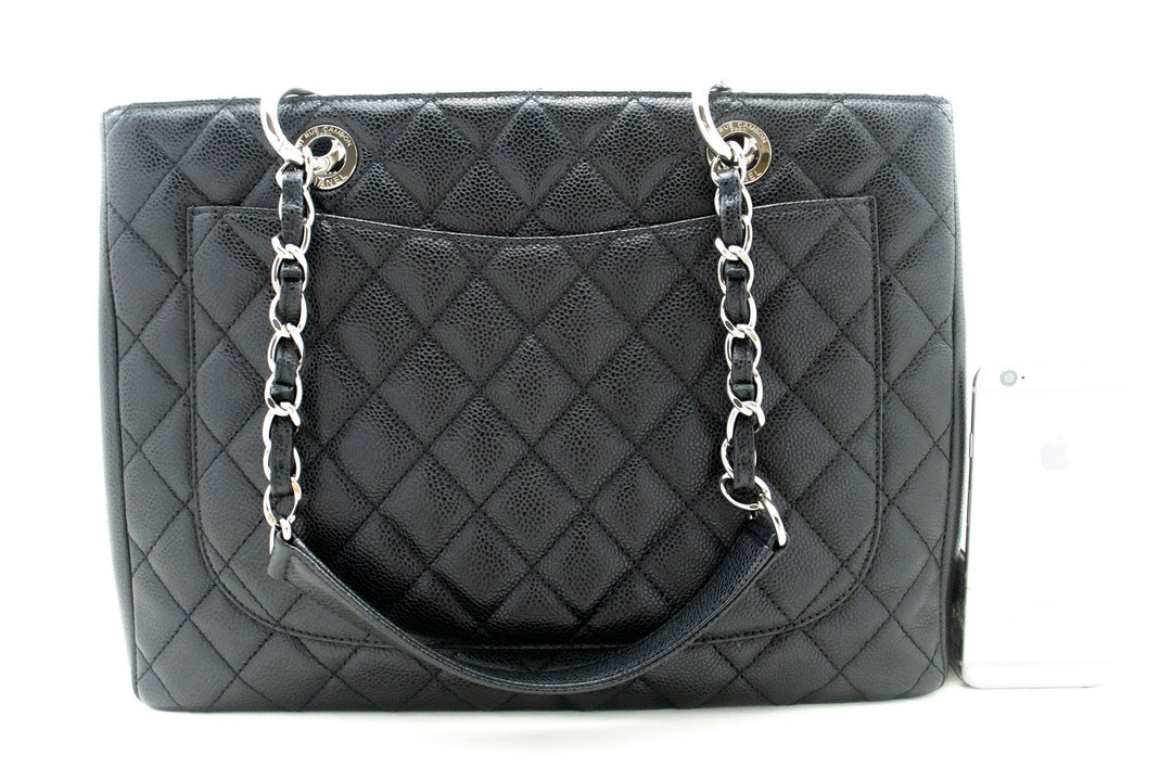 Chanel Caviar GST 13" Grand Shopping Tote Chain Shoulder Bag Black