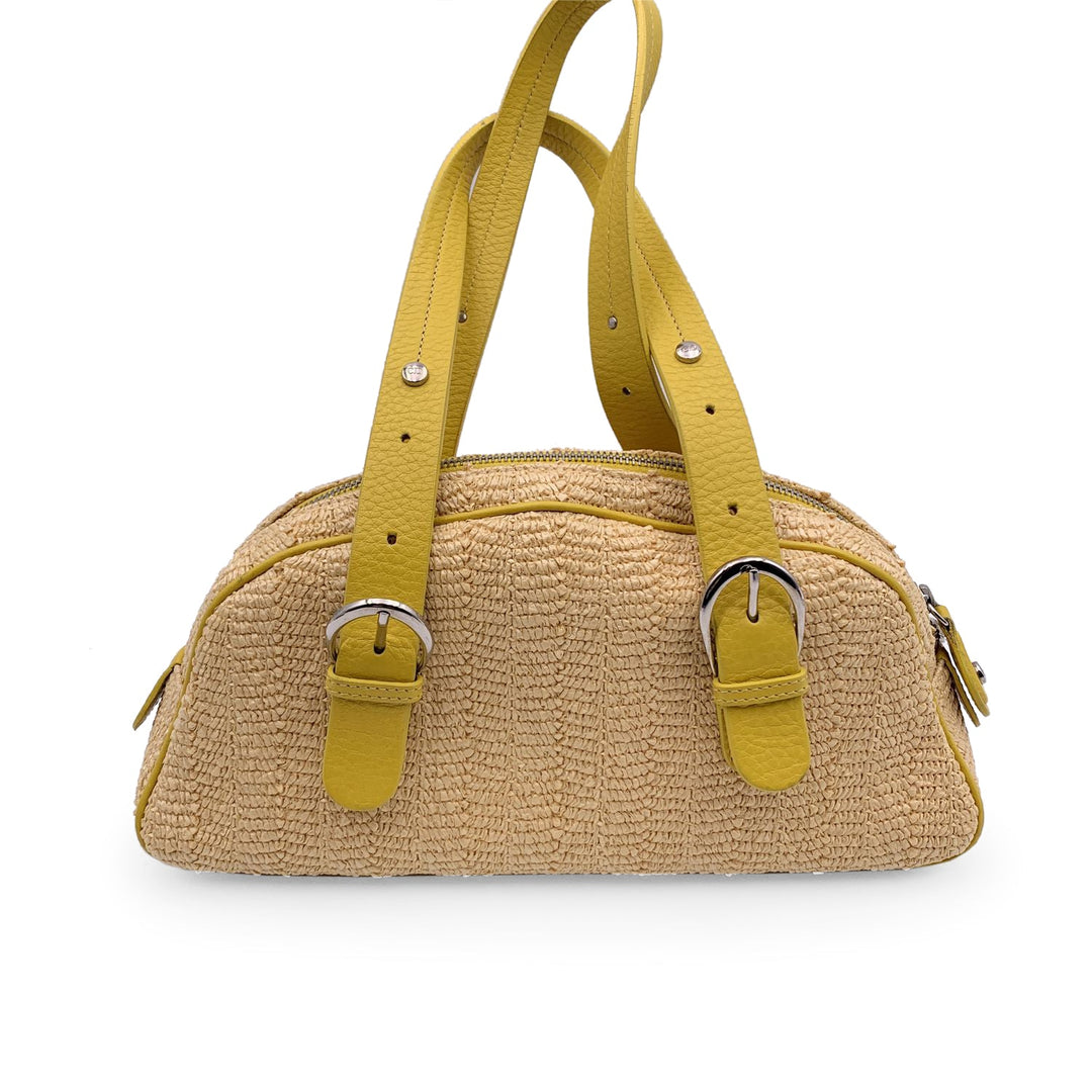 CHRISTIAN Top quality Dior Limited Edition Yellow Raffia Flower Handbag