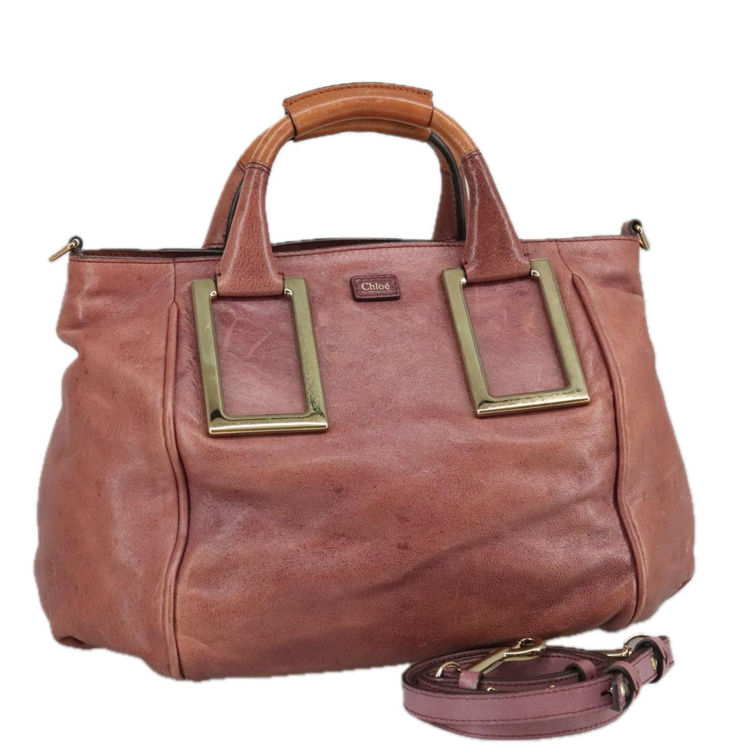Chloe Etel Hand Bag Leather 2way Pink Gold 97477