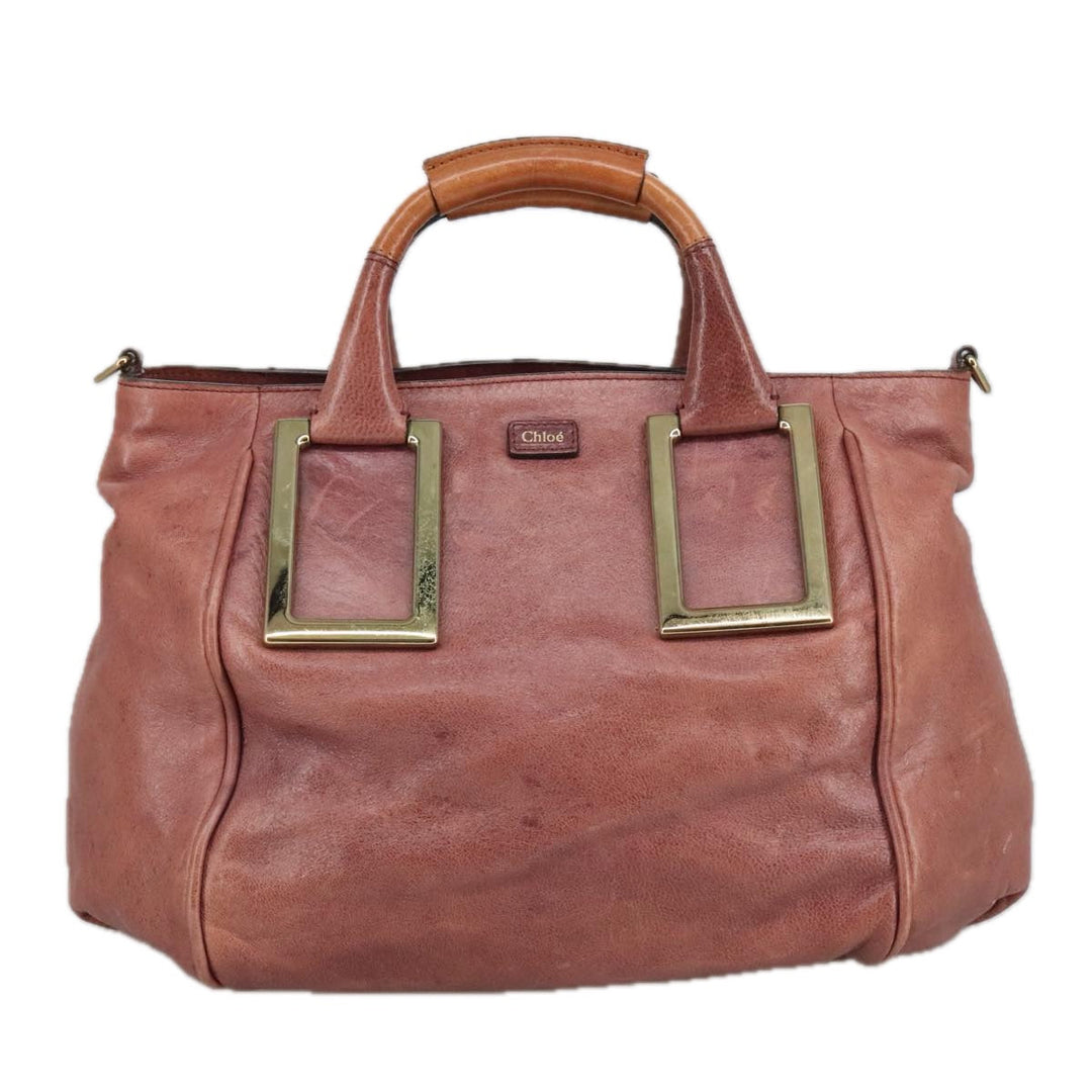 Chloe Etel Hand Bag Leather 2way Pink Gold 97477