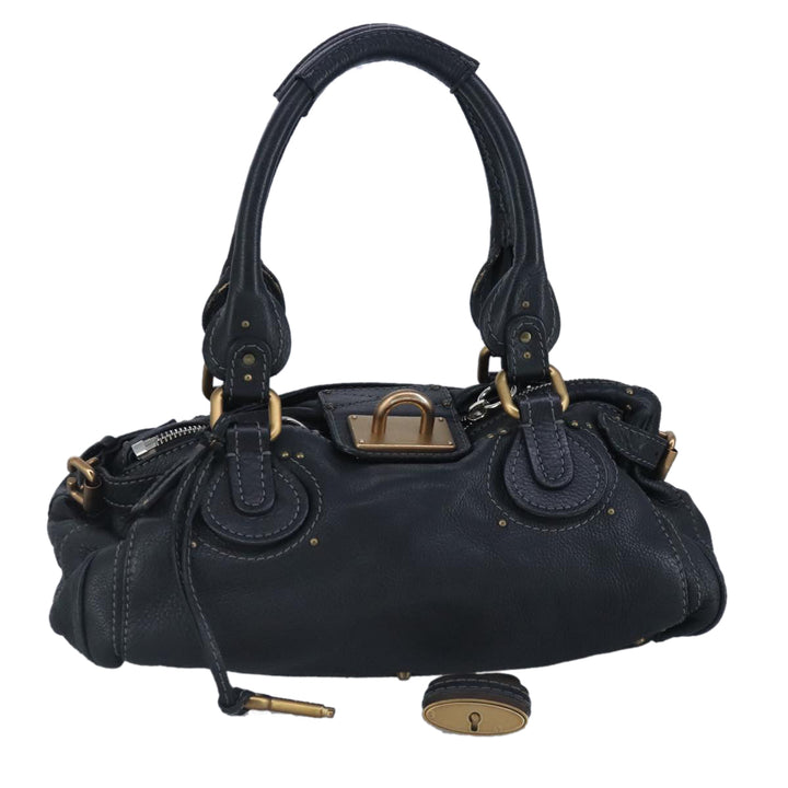 Chloe Paddington Hand Bag Leather Black Gold 97589