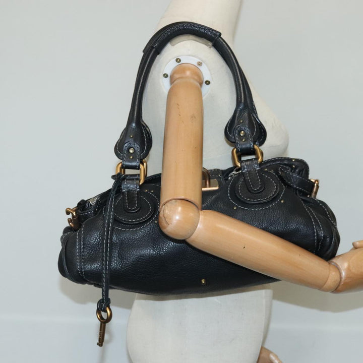 Chloe Paddington Hand Bag Leather Black Gold 97589