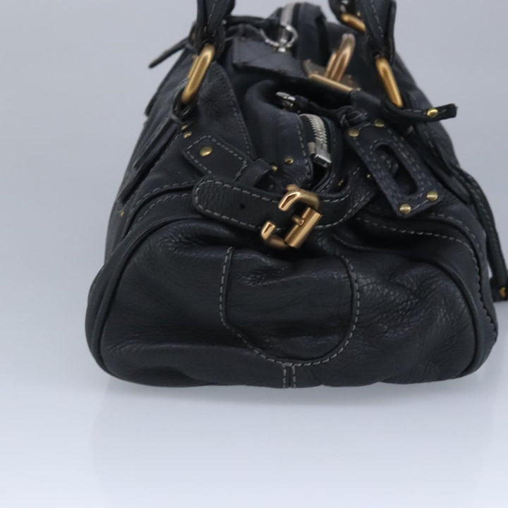 Chloe Paddington Hand Bag Leather Black Gold 97589