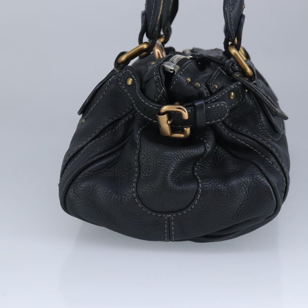 Chloe Paddington Hand Bag Leather Black Gold 97589