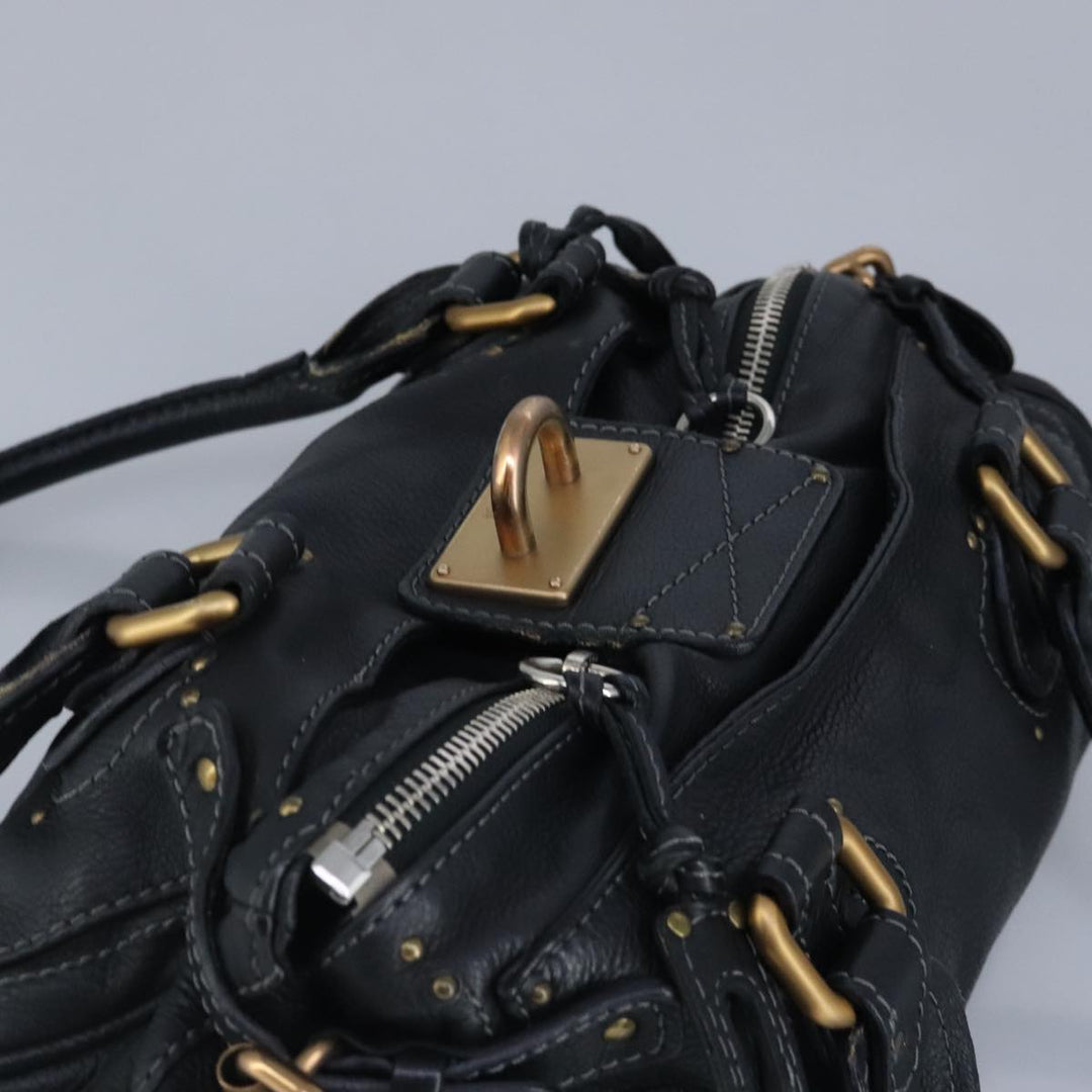 Chloe Paddington Hand Bag Leather Black Gold 97589