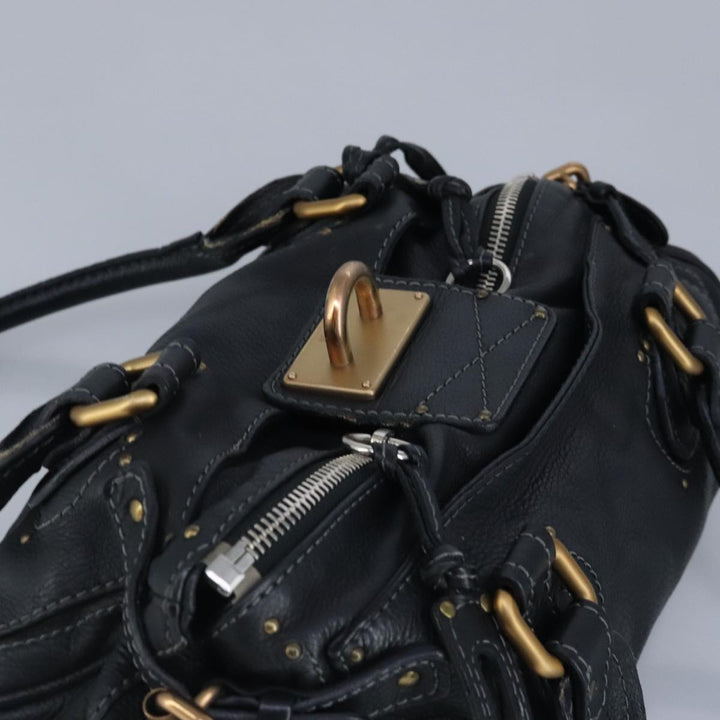 Chloe Paddington Hand Bag Leather Black Gold 97589