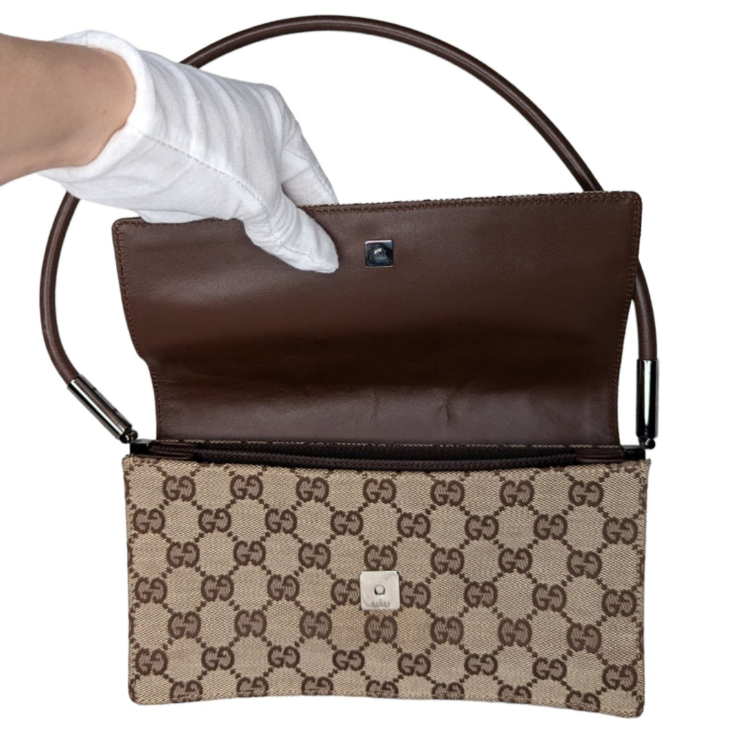 Gucci Vintage Monogram Pochette Flap Shoulder Bag Brown