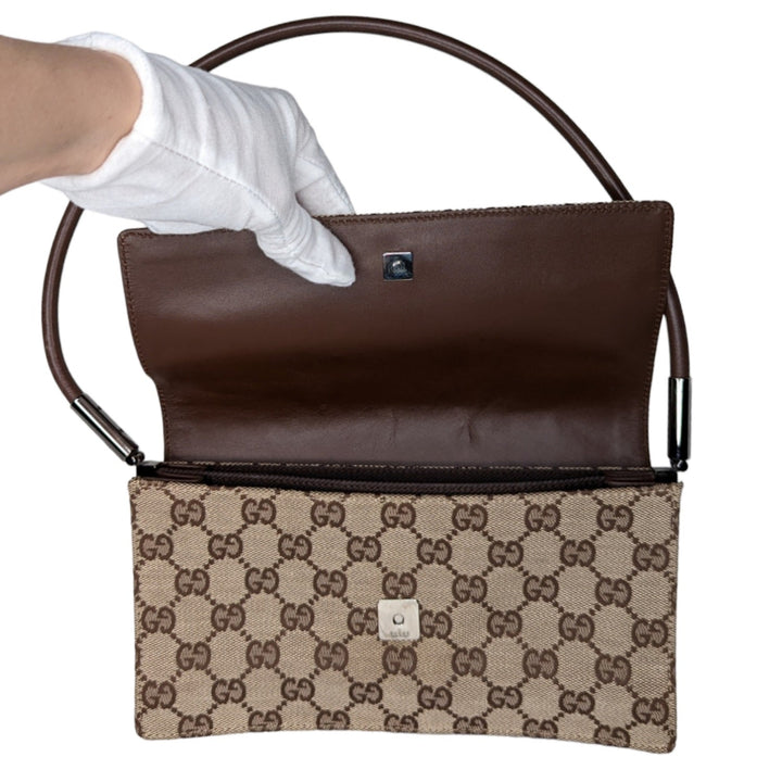 Gucci Vintage Monogram Pochette Flap Shoulder Bag Brown