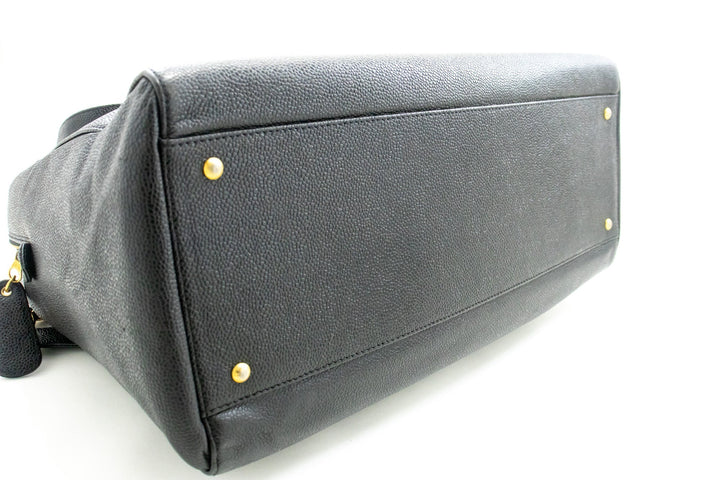 Chanel Caviar Big Large Chain Shoulder Bag Black Leather Gold Zip