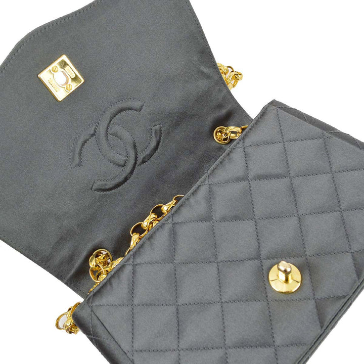Top Quality Chanel 1989-1991 Gray Satin Single Flap Shoulder Bag
