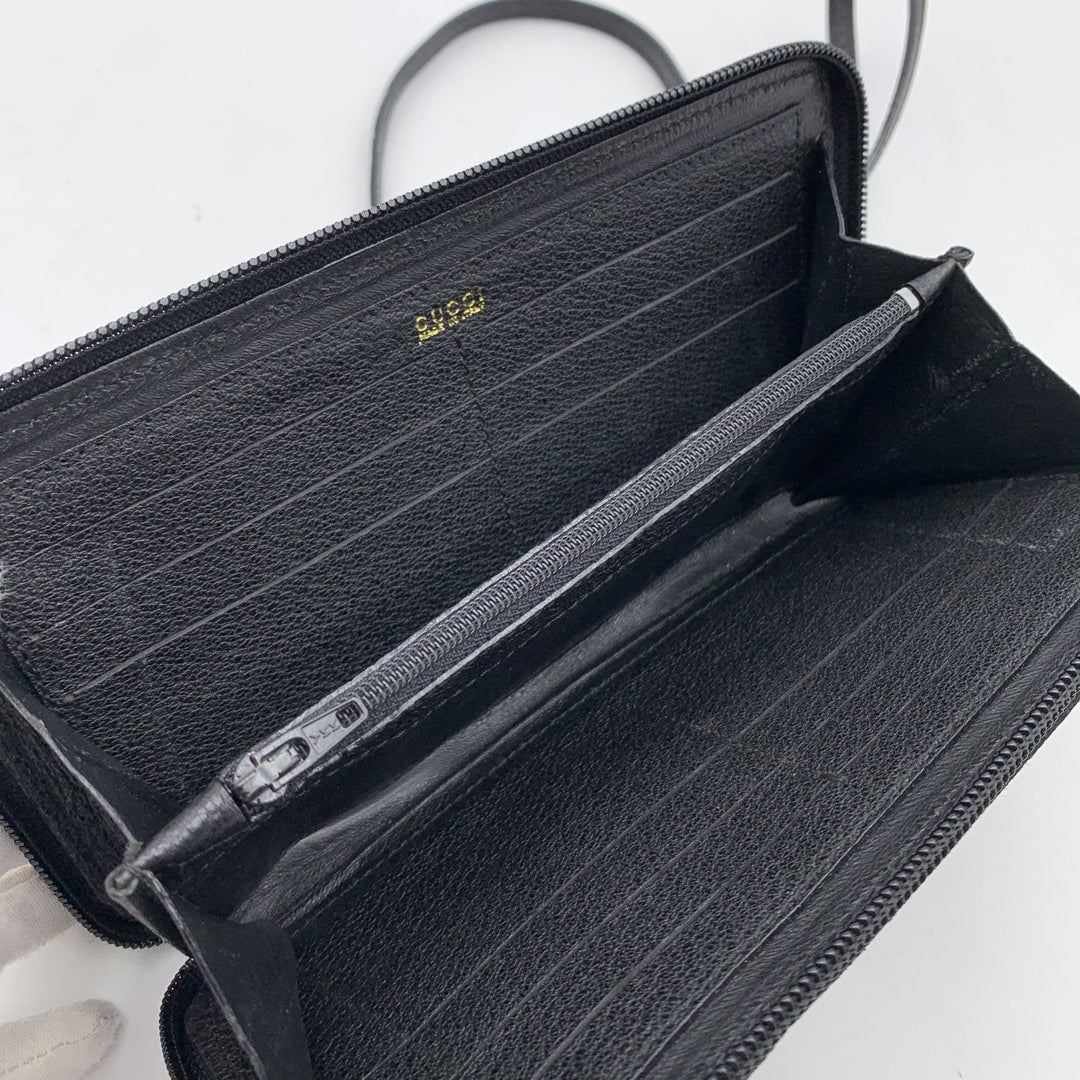 GUCCI Vintage Black Suede Bamboo Wallet On Chain Woc Crossbody