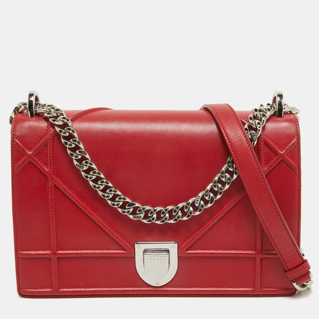Top quality Dior Red Leather Medium Top quality Diorama Flap Shoulder Bag