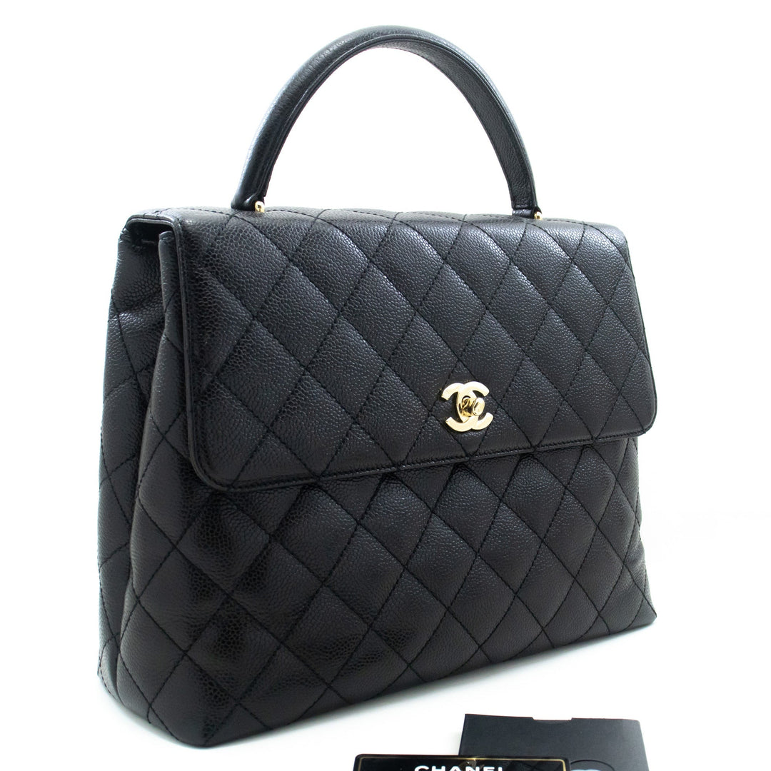Chanel Caviar Handbag Top Handle Bag Kelly Black New Leather Gold