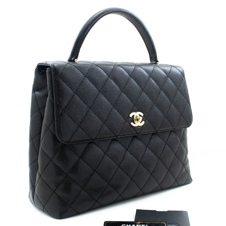 Chanel Caviar Handbag Top Handle Bag Kelly Black New Leather Gold