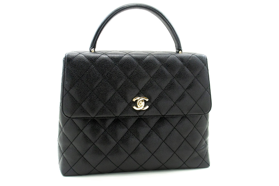 Chanel Caviar Handbag Top Handle Bag Kelly Black New Leather Gold