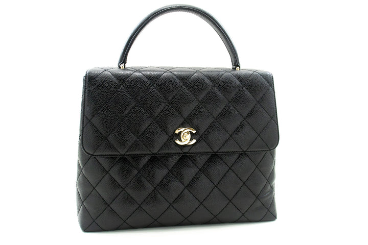 Chanel Caviar Handbag Top Handle Bag Kelly Black New Leather Gold