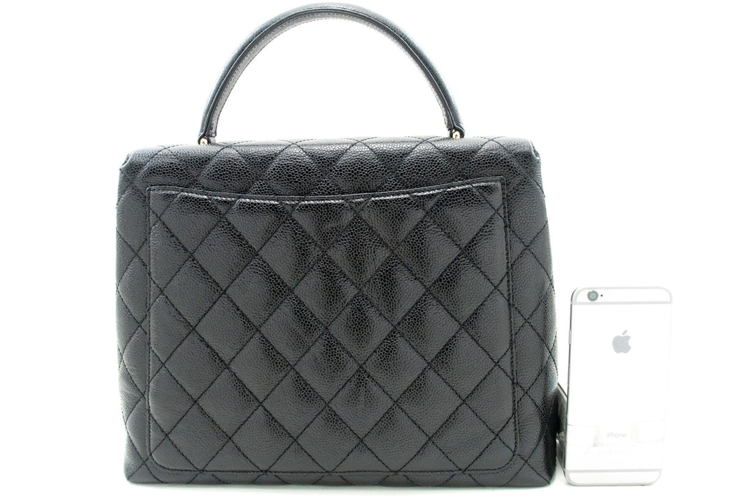 Chanel Caviar Handbag Top Handle Bag Kelly Black New Leather Gold