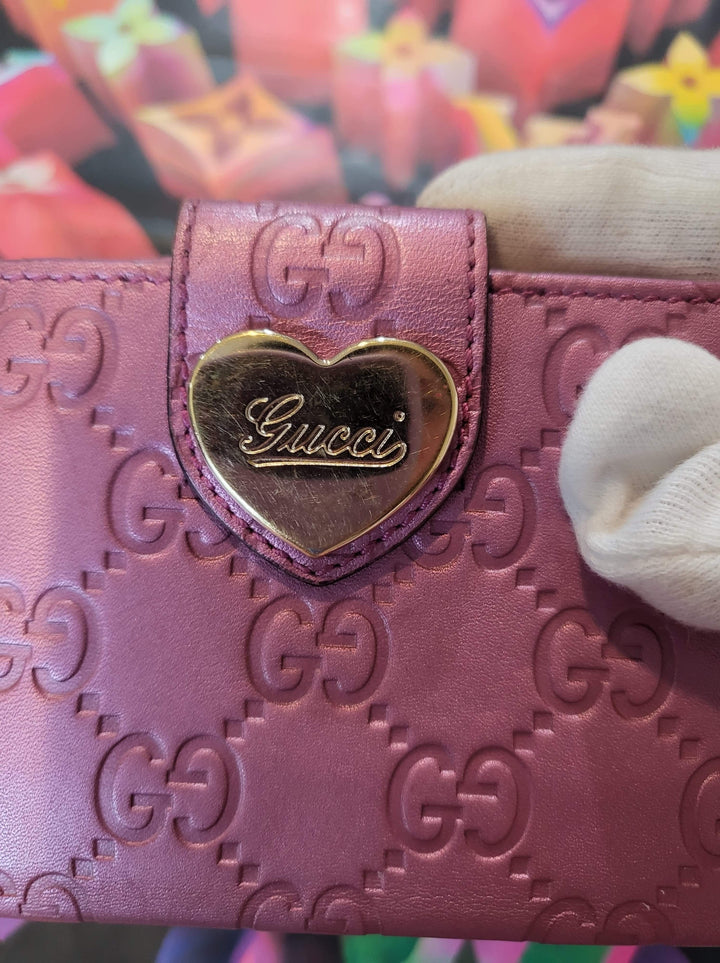 Authentic Gucci Metallic Guccissima Heart Travel Wallet