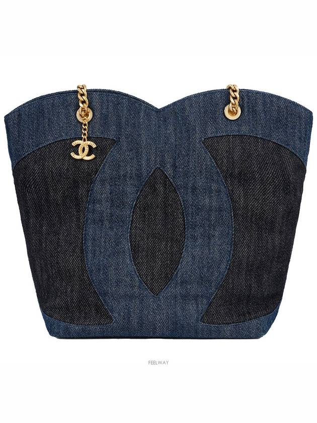 Denim Large CC Shopping Tote Bag Blue Black 74164 Chanel