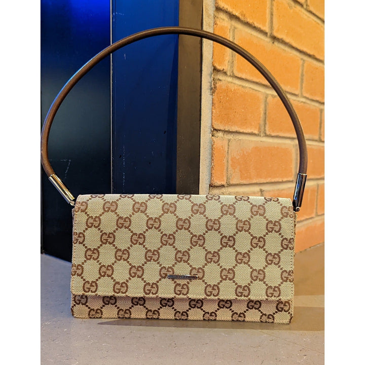 Gucci Vintage Monogram Pochette Flap Shoulder Bag Brown