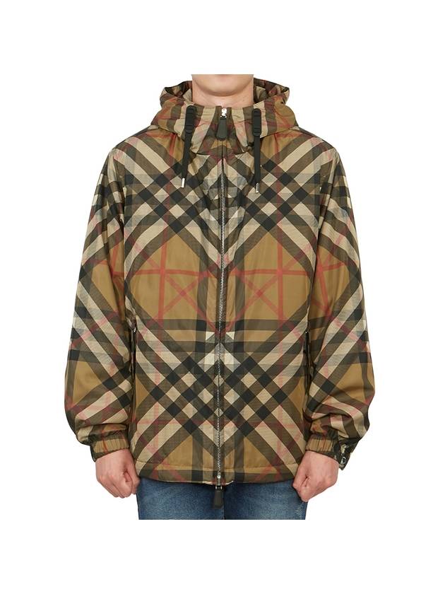Burberry Layered Check Nylon Hooded Jacket Archive Beige