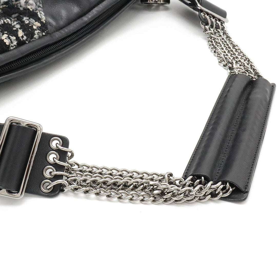 Top Quality Chanel One Shoulder Bag in Tweed Black Grey Silver
