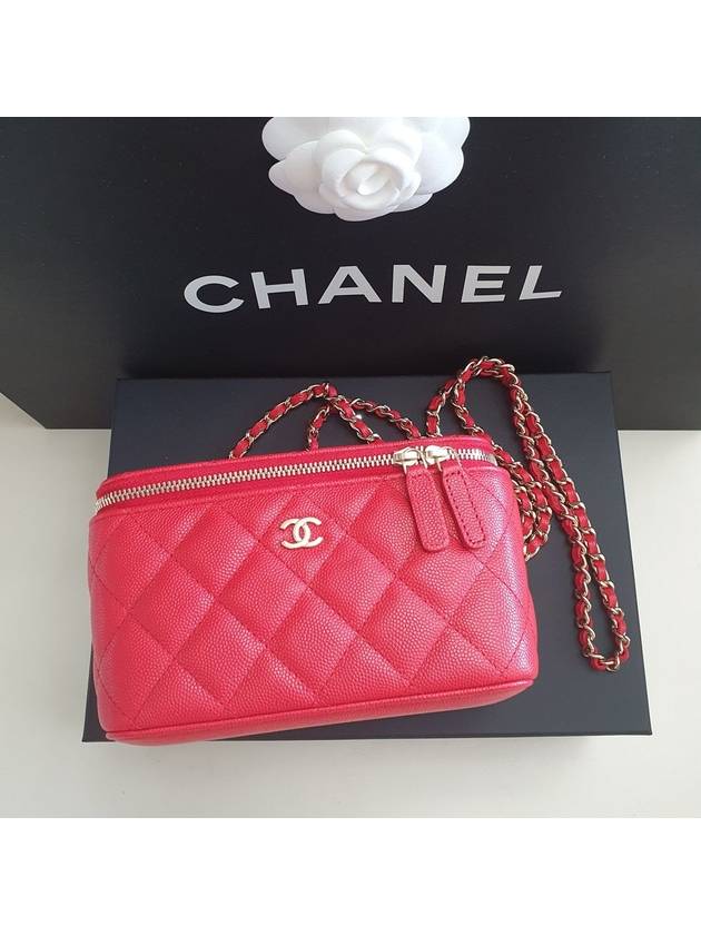Classic Cosmetic Case Small Grained Calfskin Cross Bag Red Chanel
