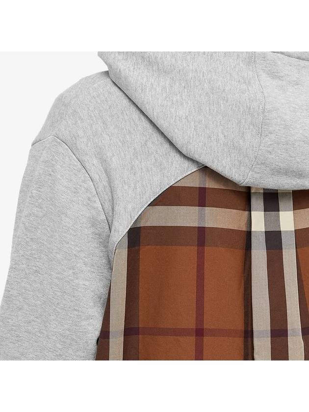 Burberry Check Panel Cotton Oversized Hoodie Melange Grey
