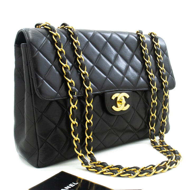 Top Quality Chanel Classic Large 11" Chain Shoulder Bag New Black Lambskin
