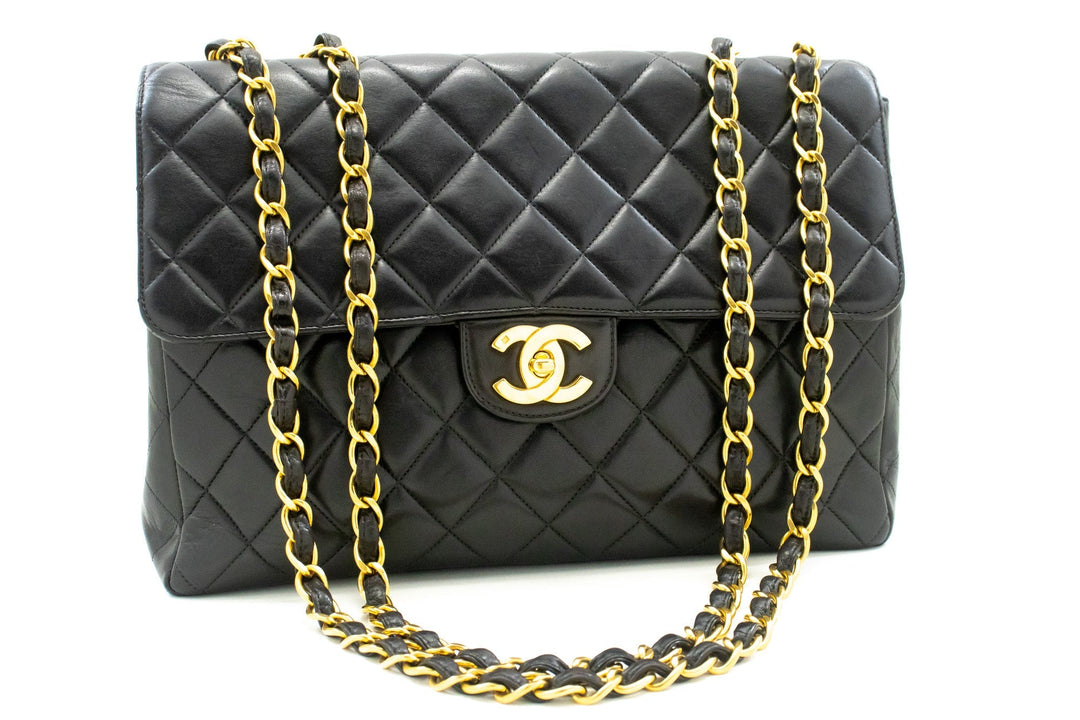 Top Quality Chanel Classic Large 11" Chain Shoulder Bag New Black Lambskin