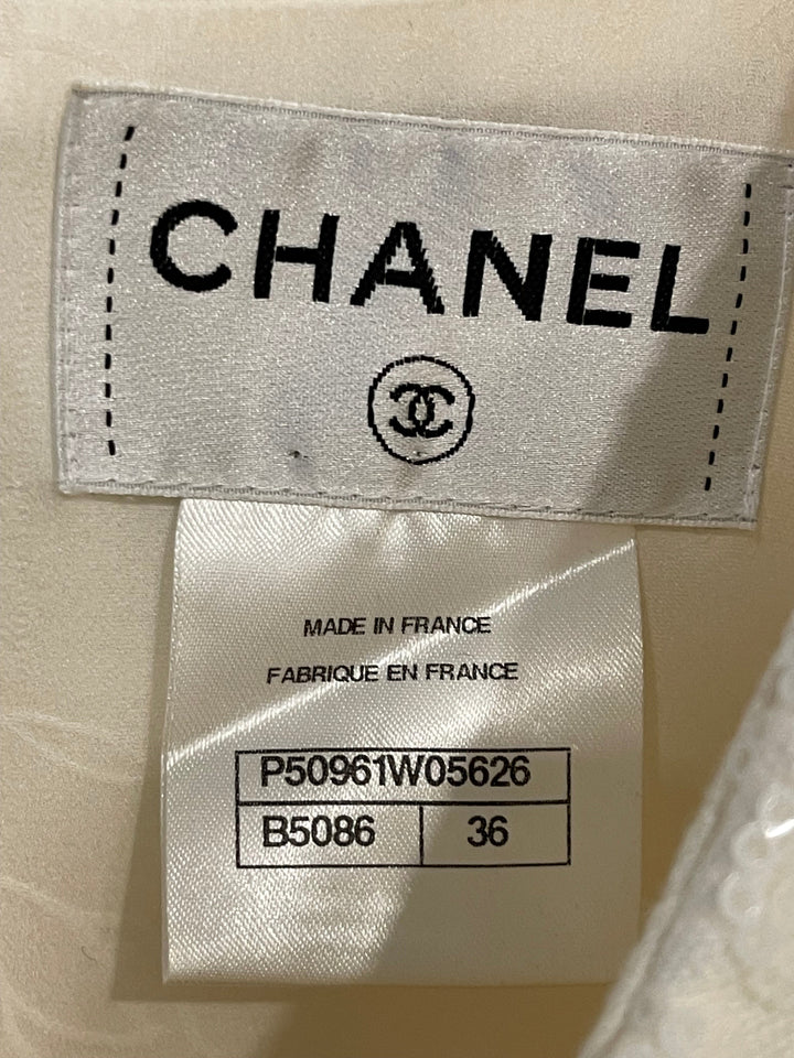 Top Quality Chanel White Short Sleeve Sequin Floral Embellished Mini Dress Size FR 36 (UK 8)