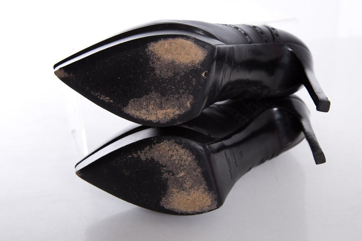Yves Saint Laurent Black Leather Lace-Up Pointed-Toe Boots SZ 39