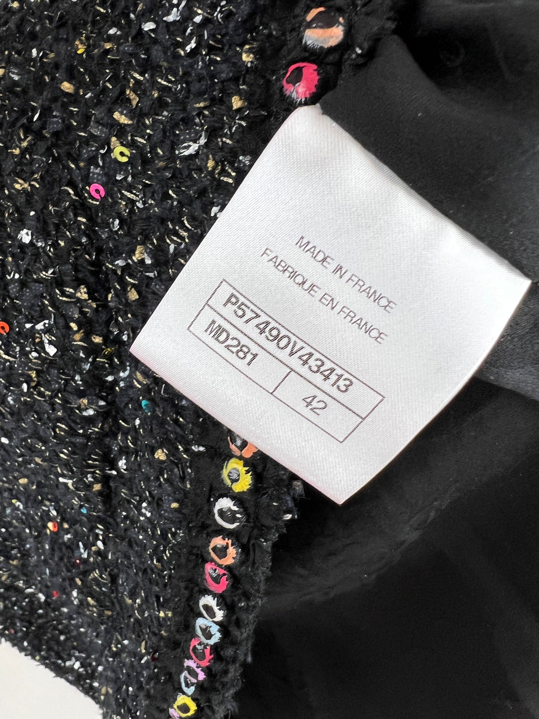 Top Quality Chanel  Fall 2017 Black Tweed Jacket with Multicoloured Sequin Details Size FR 42 (UK 14)