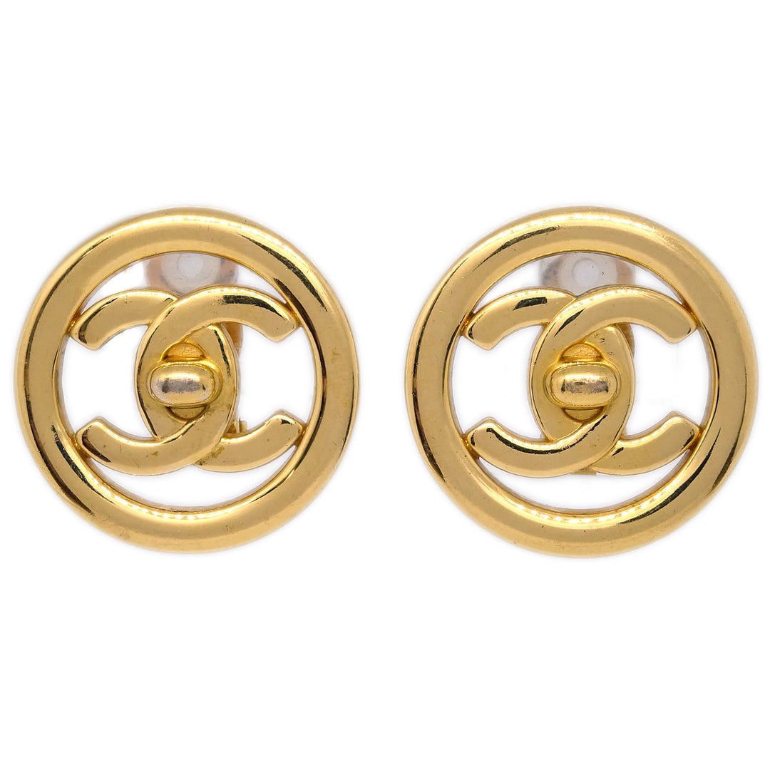 Top Quality Chanel Turnlock Button Earrings Gold Clip-On 97P