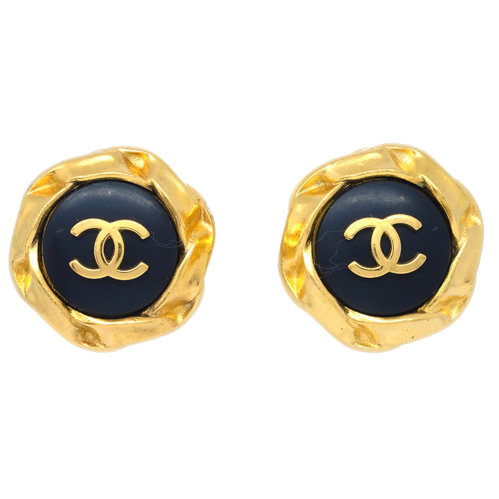 Top Quality Chanel Black Button Earrings Clip-On 96P