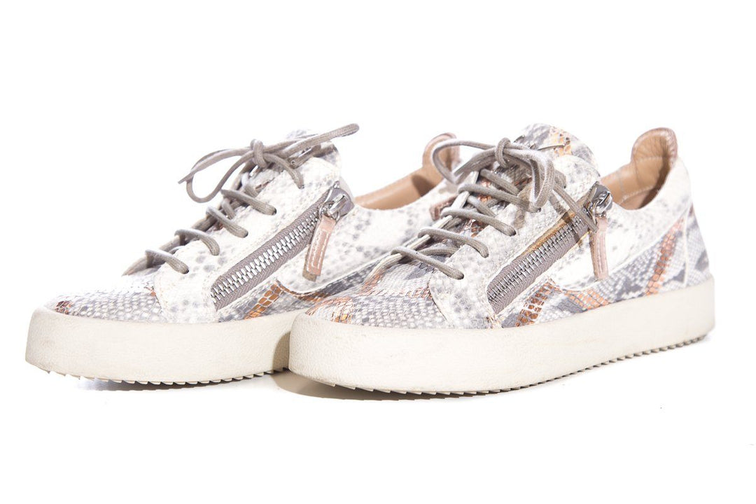 Giuseppe Zanotti Light Grey & Rose Gold Snake Embossed Sneakers SZ 37