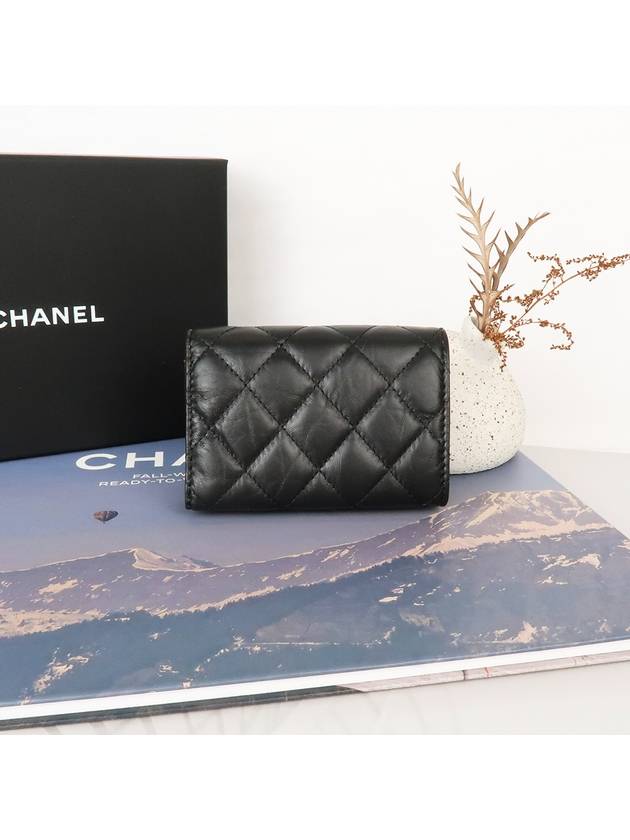 2.55 Vintage Tri-Fold Calfskin Half Wallet Black Chanel