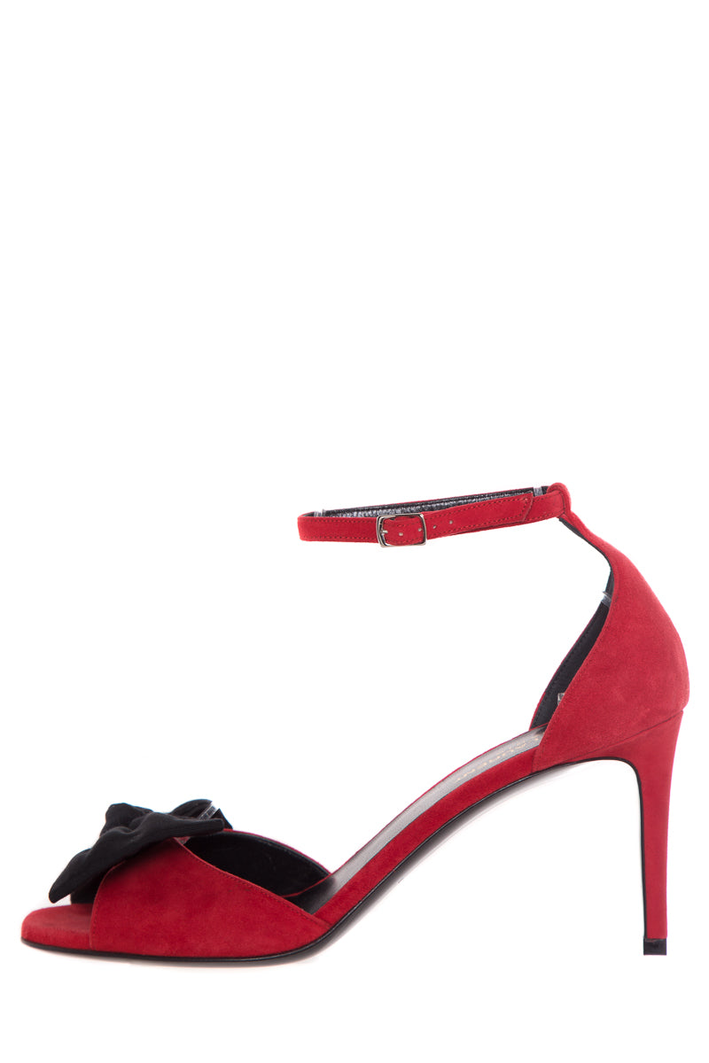 Saint Laurent Red & Black Suede Bow Detail Heels SZ 38