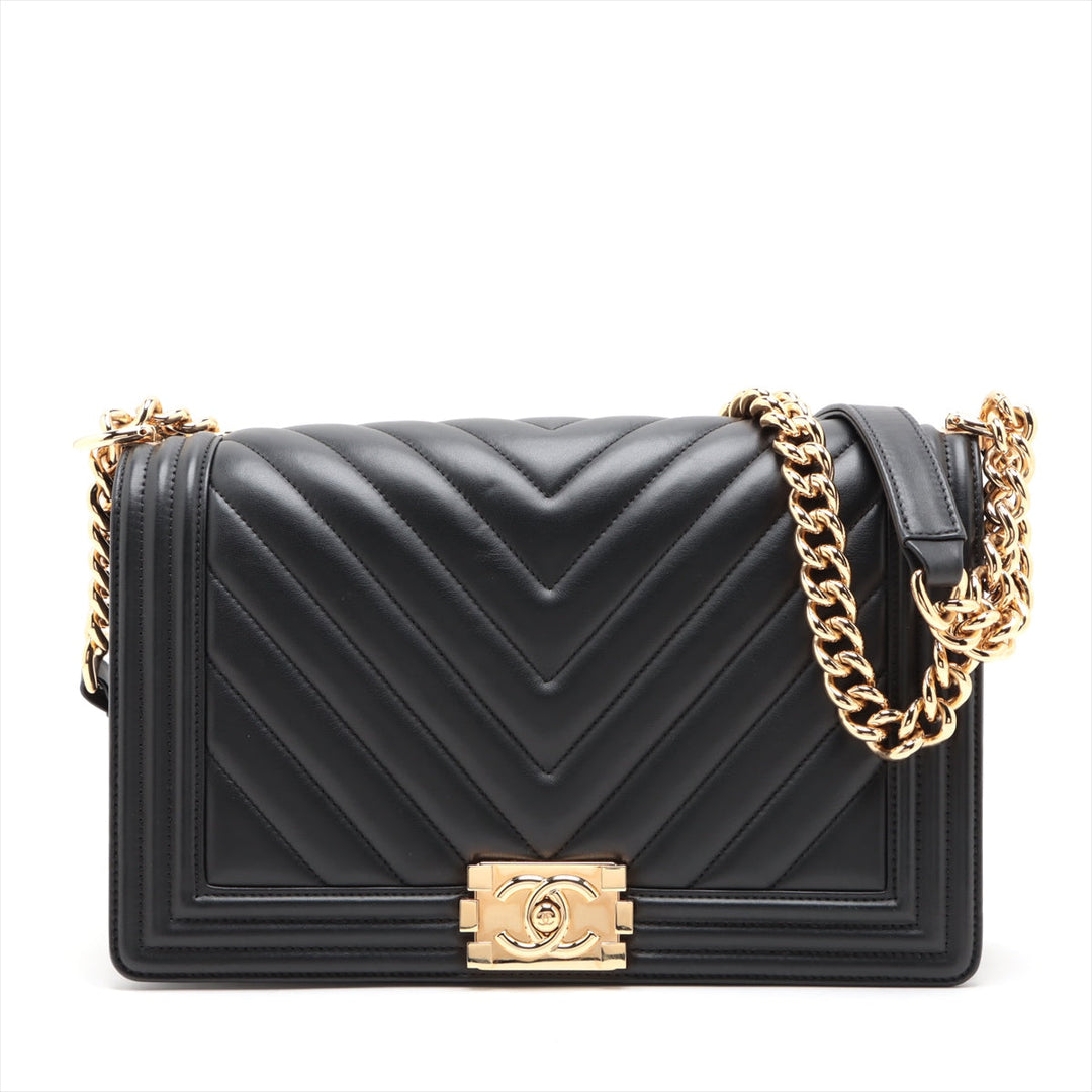 Top Quality Chanel Boy Top Quality Chanel 28   Chain Shoulder Bag Black Gold  28th A92193