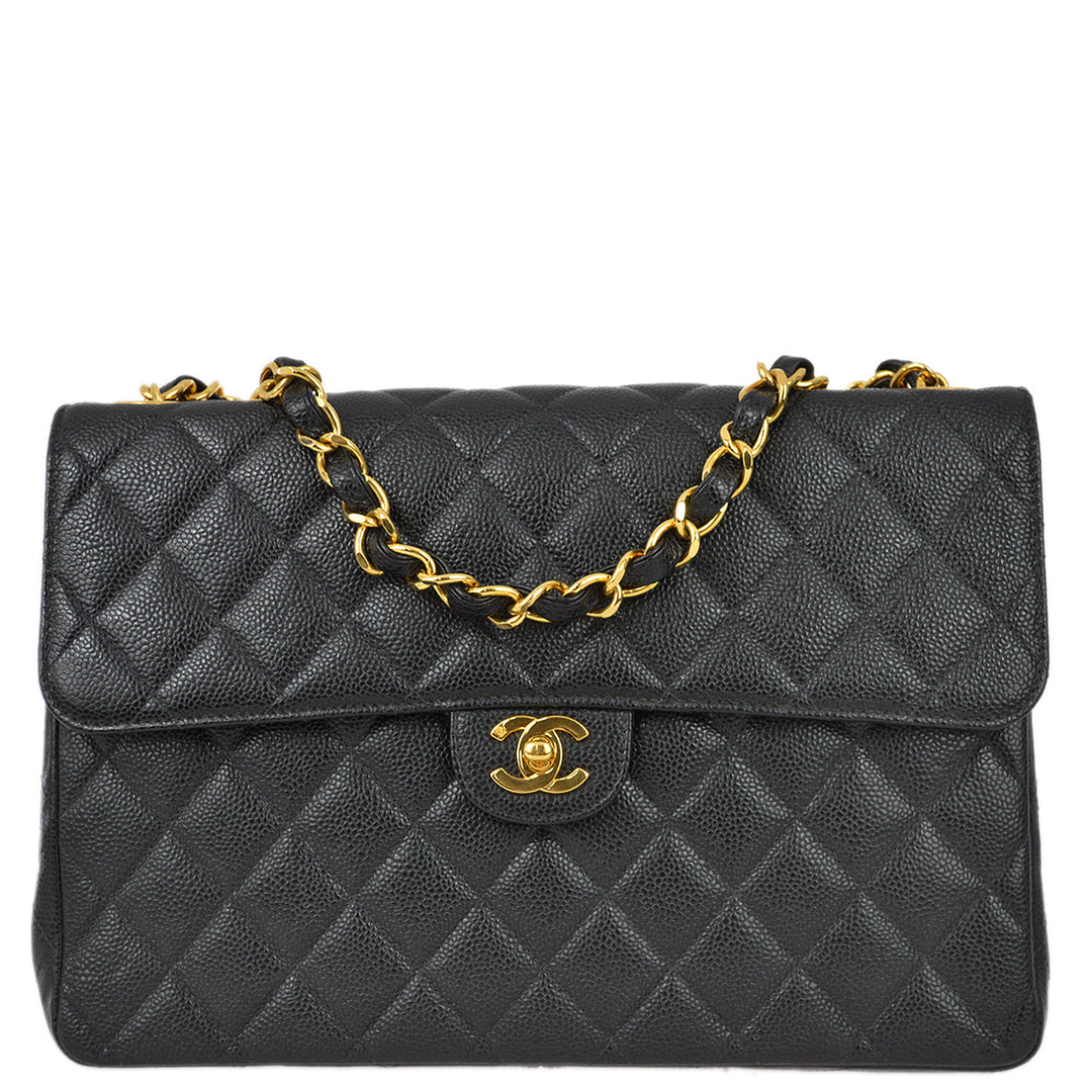 Top Quality Chanel Black Caviar Jumbo Classic Flap Shoulder Bag