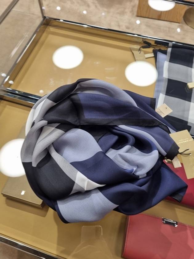 Burberry Mega Check Silk Muffler Navy